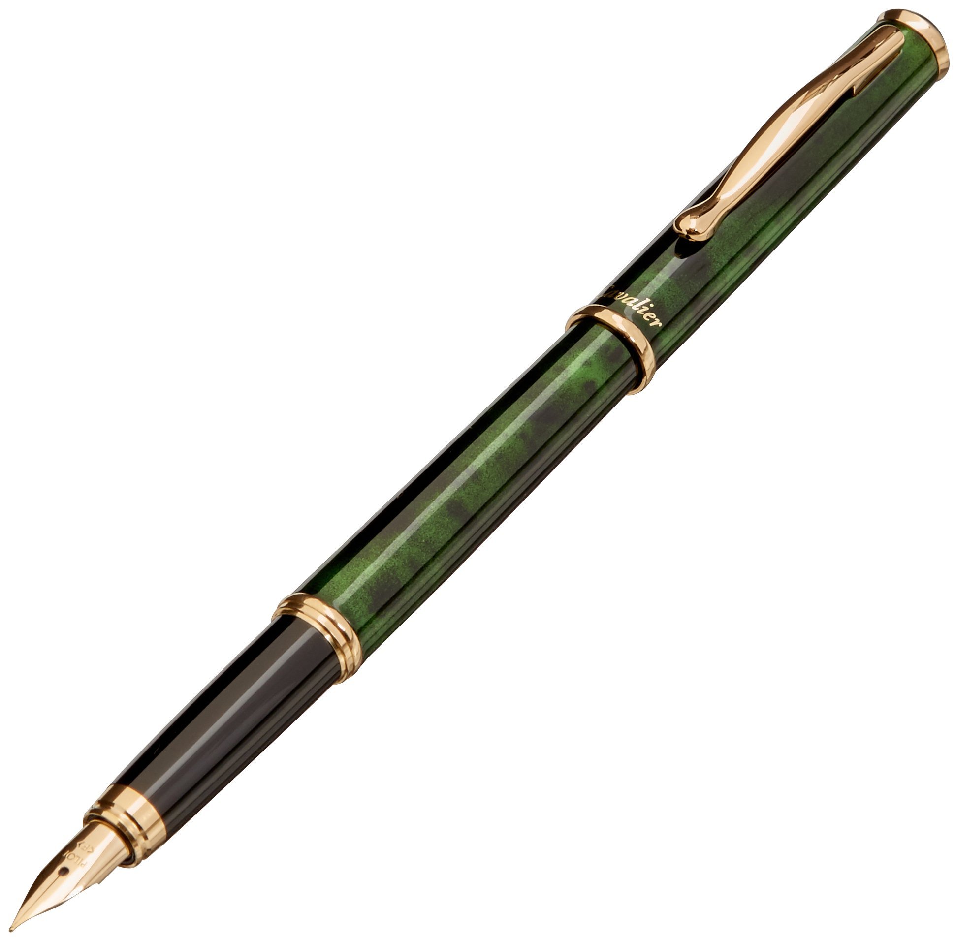 Pilot Cavalier Fine Nib Fountain Pen, Marble Black/Green Body (FCA