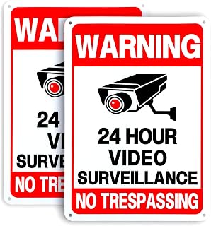 2 Pack No Trespassing Signs - Private Property, 24 Hour Video Surveillance, Reflective Rust-Free Aluminum, UV Protected, Waterproof Security Camera Signs for Home, Yard, Fence, Driveway (10x7 in)