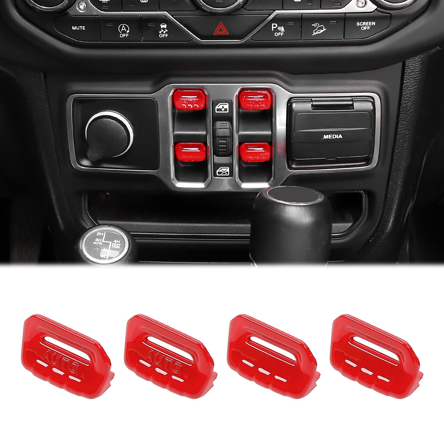 CheroCar for Jeep JL Window Switch Button Cover Trim Interior Accessories for Jeep Wrangler JL JLU Gladiator JT 2018-2021 (Red)