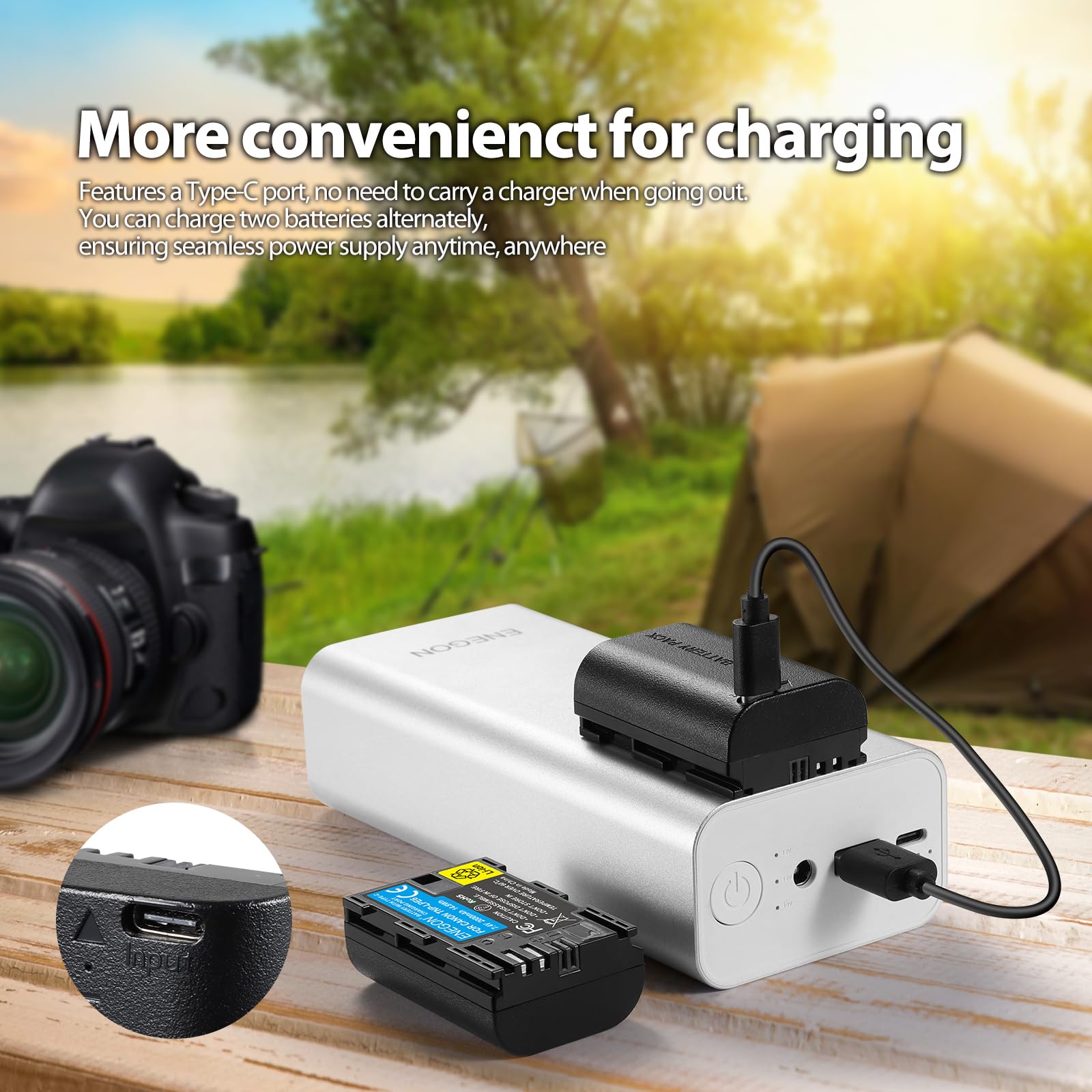 ENEGON LP-E6/LP-E6N USB-C batería de Repuesto (2 * 2000mAh, Carga Directa) para Canon LP-E6, Compatible con EOS 5D/5D III/5D IV, 6D/6D II, 60D/70D/80D/90D