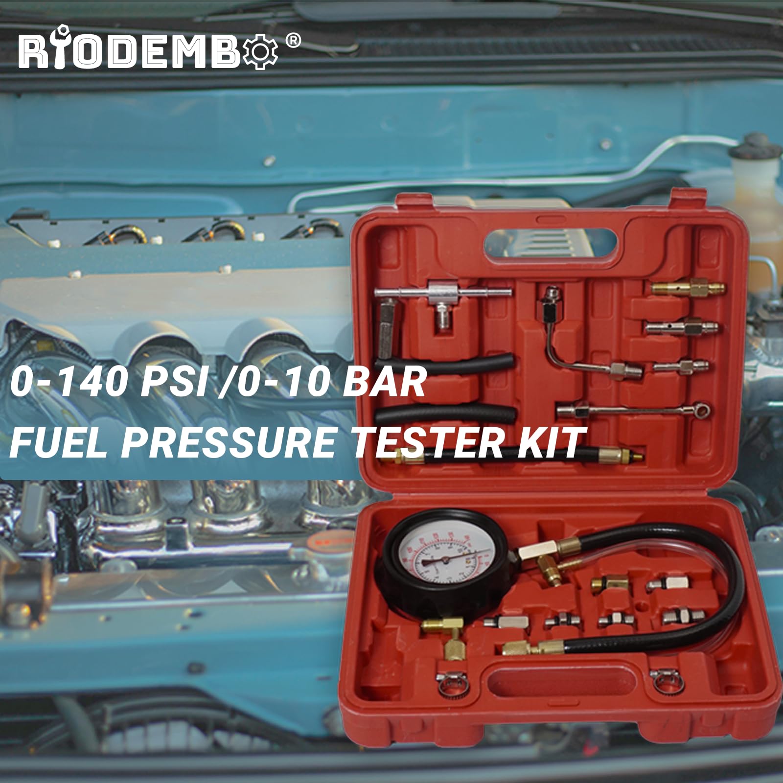 TU-114 Kit Medidor Presión Combustible, Manómetro Doble Escala 0-140 PSI Medidor Universal Presión Bomba Inyección Combustible para Auto Camión Coche Motocicleta ect.