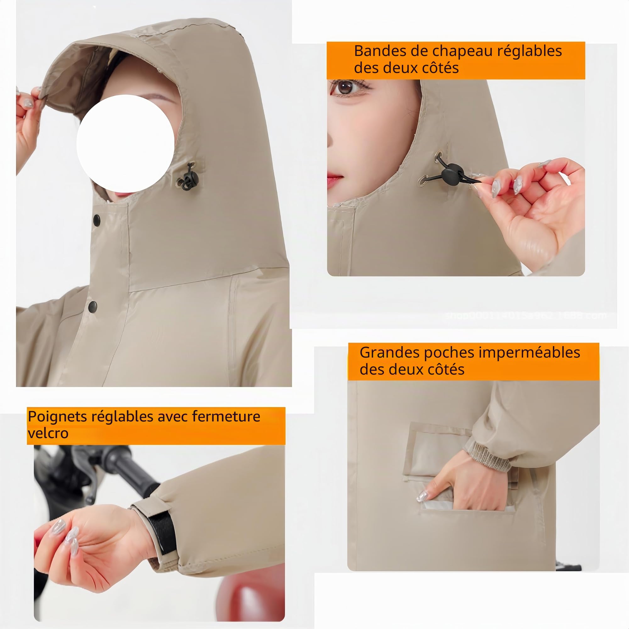 Veste de pluie longue, imperméable, respirante avec manches et capuche réfléchissante, manteau de pluie pour vélo pour homme et femme