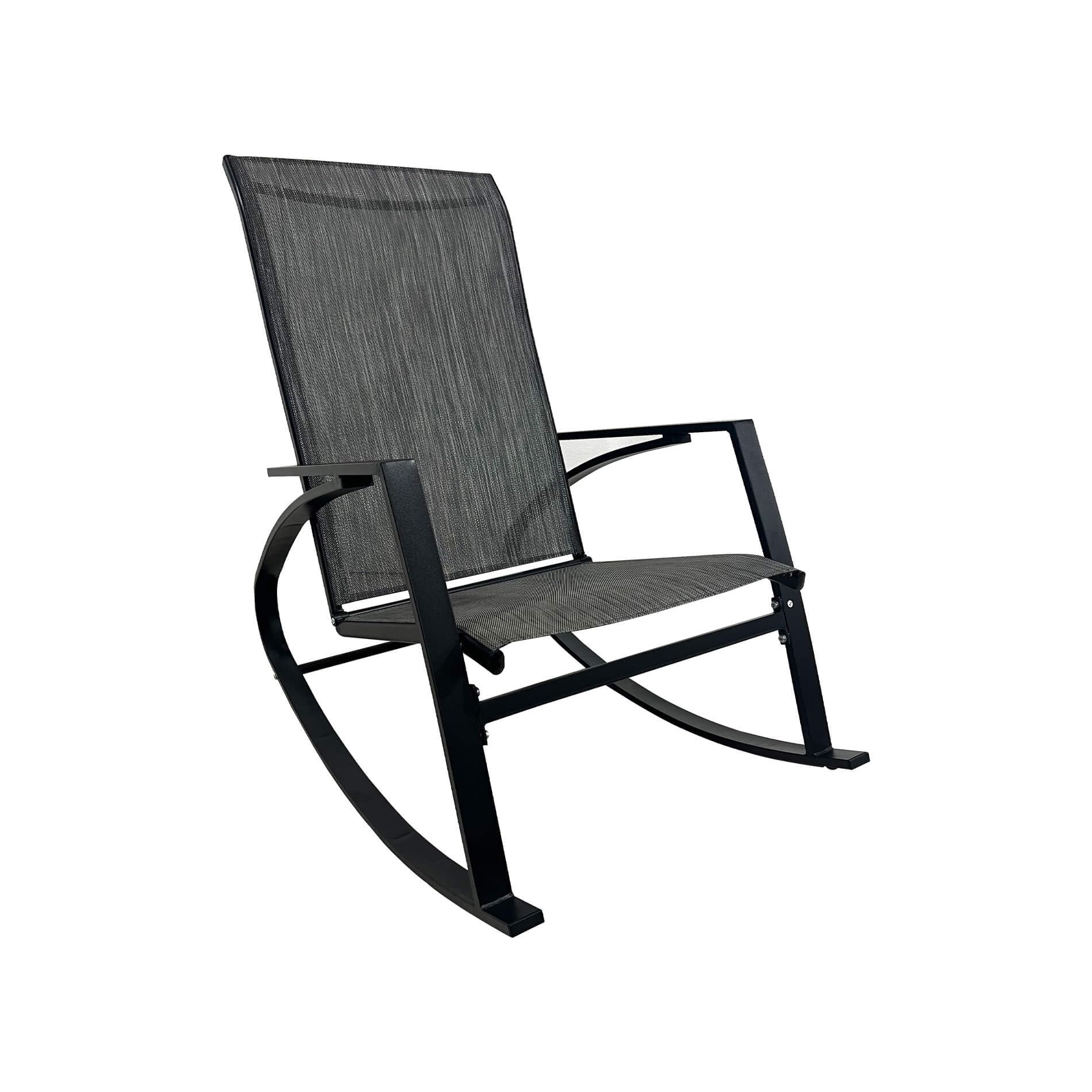 Rebecca Mobili Silla mecedora, Silla de exterior, Negro Gris Oscuro, Acero Poliéster, Robusto, Estilo Moderno, para Jardín Veranda. Dimensiones HxLxP: 94 x 104 x 60 cm. Art. RE7186