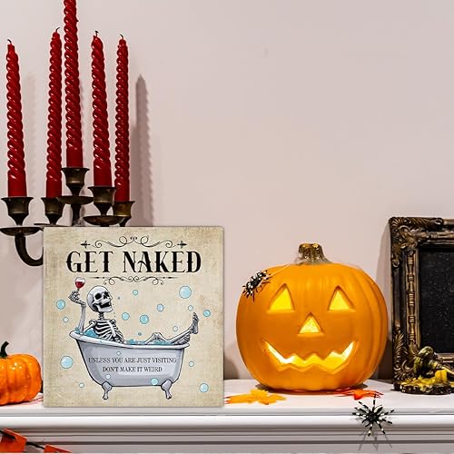 Miniatura 4 de Divertido letrero decorativo de esqueleto de calavera para Halloween, baño, letrero de madera, decoración de baño, decoración divertida de baño,