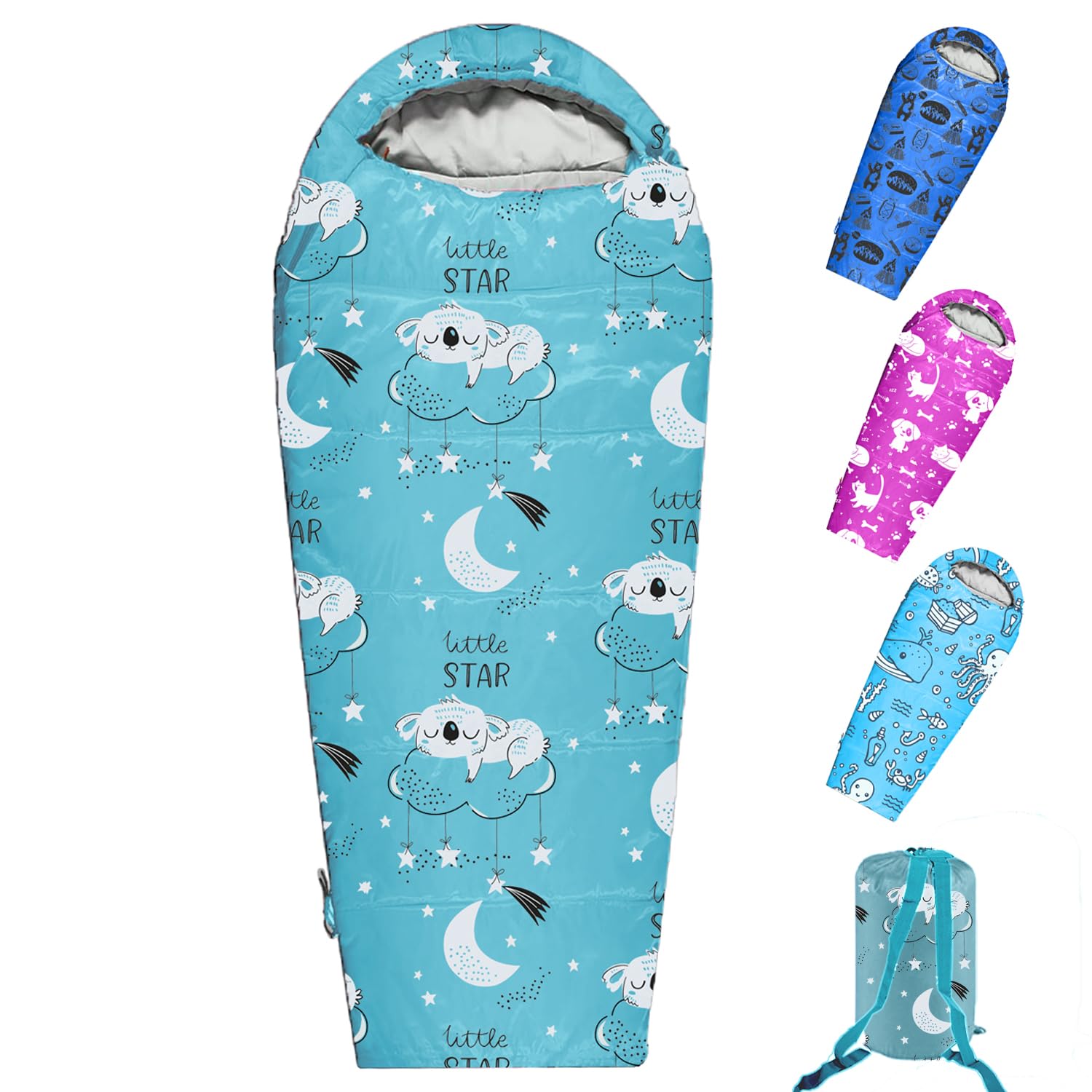 KidzAdventure Mummy Style 32 – 59F Kids Sleeping Bag with Pillow Sleeve, 4 Season, Lightweight and Backpacking Style, Ideal for Camping, Sleepover,