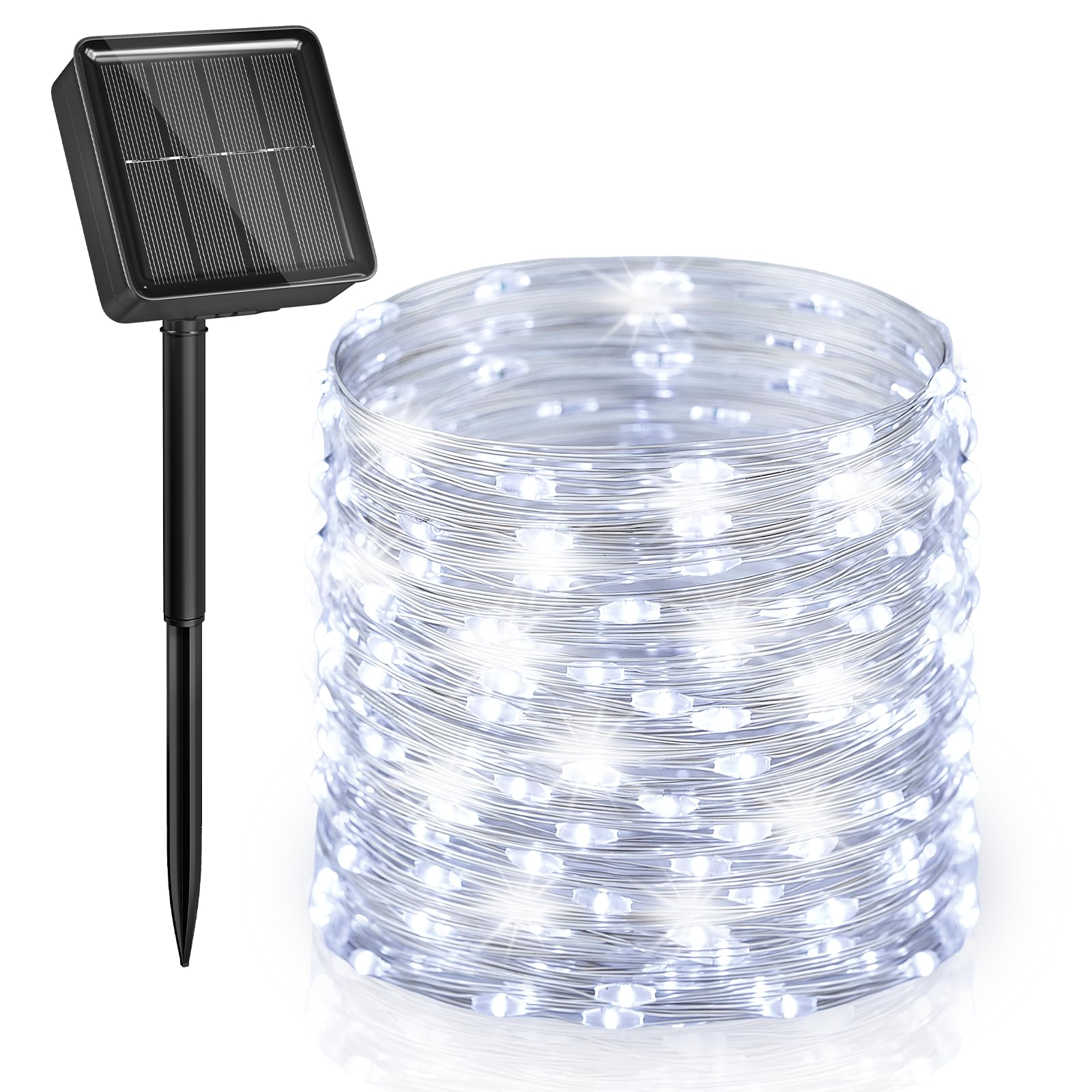 Minetom Solar Fairy Lights,33Ft 100 LED String Lights Outdoor Pure White | IP65 Waterproof Twinkle Lights with 8 Modes Outdoor & Indoor, Patio Lights for Tree Garden Party Wedding Christmas Decor Pure White 1 Pack