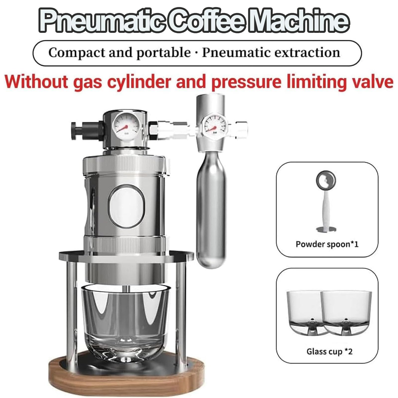 Cafetera neumática, cafetera manual con manómetro, extracción de 1 a 16 bares, diseño portátil para el hogar, viajes, camping, fácil de limpiar