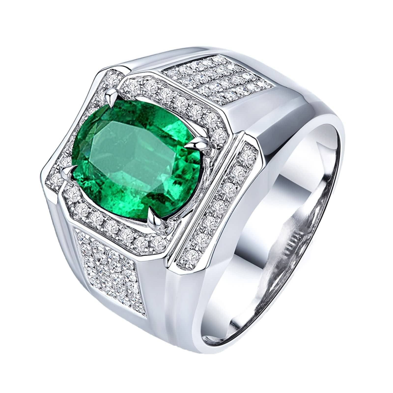 Ring Männer Gold, Ring aus 18 Karat Gold/925 Sterling Silber Breit Oval Lab Schuf Smaragd 3ct