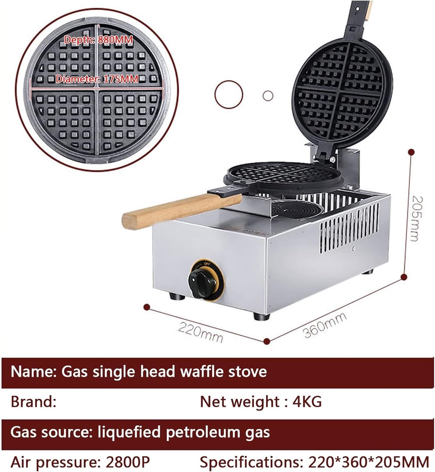 Máquina para hacer gofres belgas comerciales, sartén antiadherente, máquina para hacer conos de gofres para restaurante, fácil de limpiar, adecuada para restaurante doméstico (Style2 )