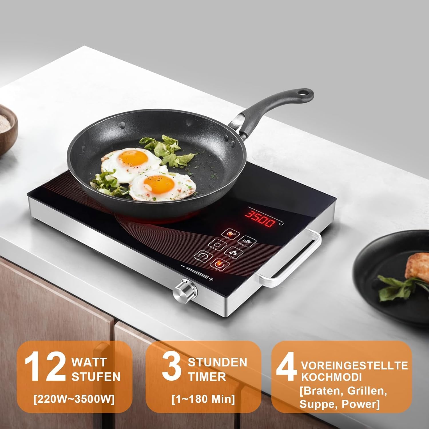 Ce/rankochfeld 3500W Ce/ranfeld Tragbares 41cm 29cm Touch Steuerung Kochfelder 4 Modi 9 Stufen Leistung 1 Minute 3 Stunden 1 Platte Timer Funktion Herdplatte 1 Kochfeld