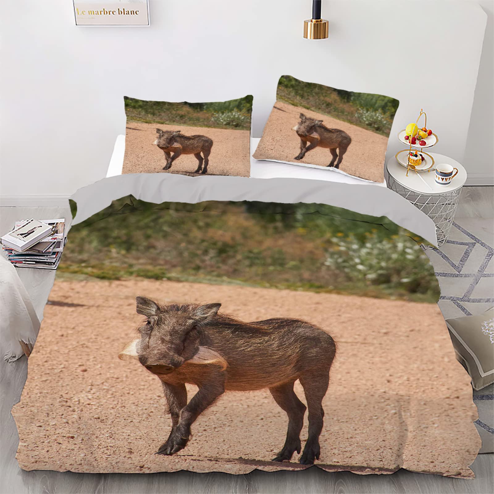 Housse de couette 140x200 animal beige en microfibre douce avec 2 taies