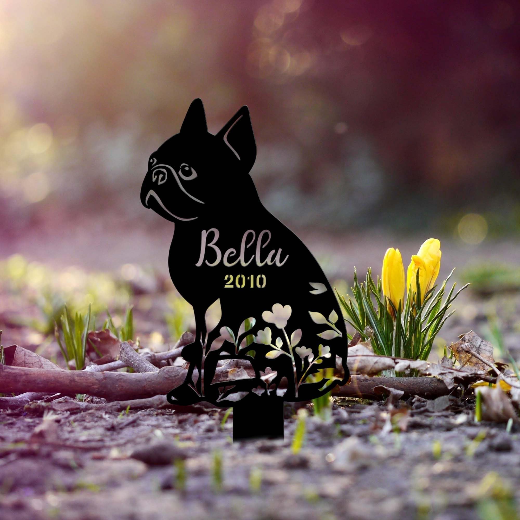 Custom Dog Memorial Plaques Metal Stake for Boston Terrier Loss Sympathy Gifts Pet Grave Plaques Remembrance Stake Boston Terrier Memorial Gift Lawn Ornaments Garden Decor Decoration