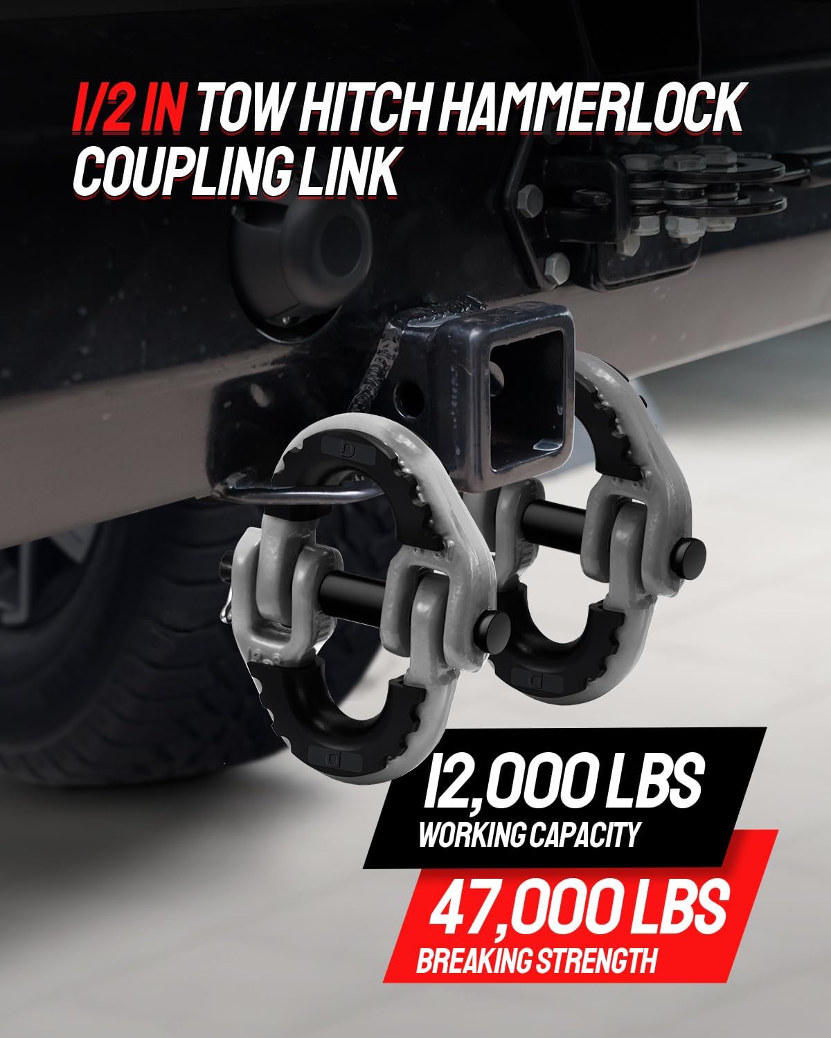 DAYDOOR 1/2" Trailer Safety Chain Hooks,G80 Safety Chain Shackle,12000 lbs Loading Tow Chain Connector, Tow Hitch Coupling Link with Rubber Isolators for Trucks,Trailers(2-Pack)(Gray)
