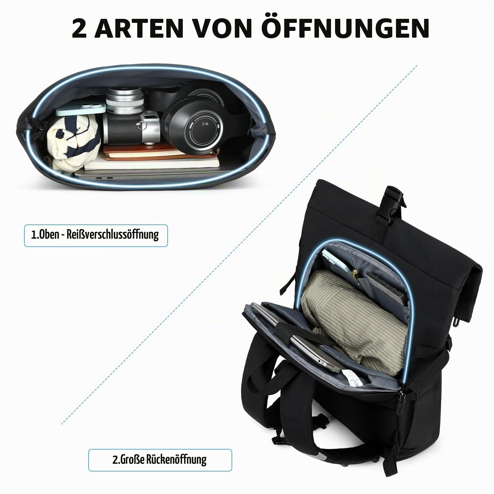 Myhozee RollTop Rucksack Herren Damen 25L-30L LaptopRucksack Schulrucksack für Uni Fahrrad Freizeit Job Sport Reisen, Radsport Stylische Tagesrucksack Waderrucksack mit Laptopfach & Schuhfach - Beige