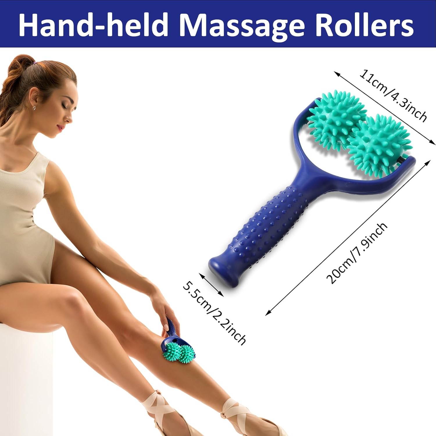 Spiky Massage Balls Rollers with Dual Ball Design, Manual Massage Stick with Ergonomic Handle, Lightweight and Portable Point Muscle Massages Tool Pain Relief for Back Neck Shoulder Leg - Image 6