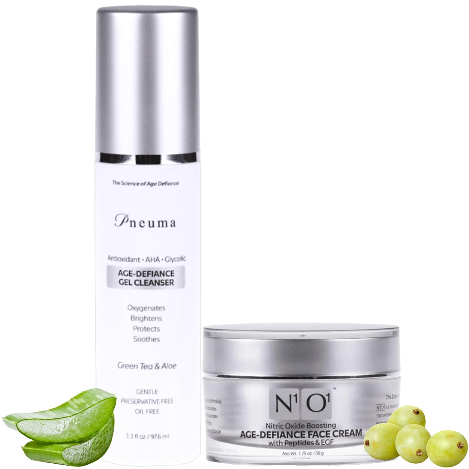 N1O1 Pneuma Nitric Oxide Age Defiance Gel Cleanser and Nitric Oxide Face Cream Skin Care, Gentle, Anti-Aging, for All Skin Types