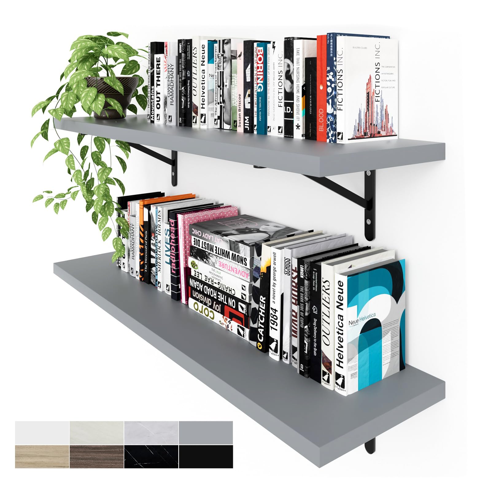 Kaboon 36 inch Long 10 inch Deep Floating Shelves for Wall Set of 2, Large Open Shelves Wall Mounted, Space Saving Home and Commercial Use, Gray