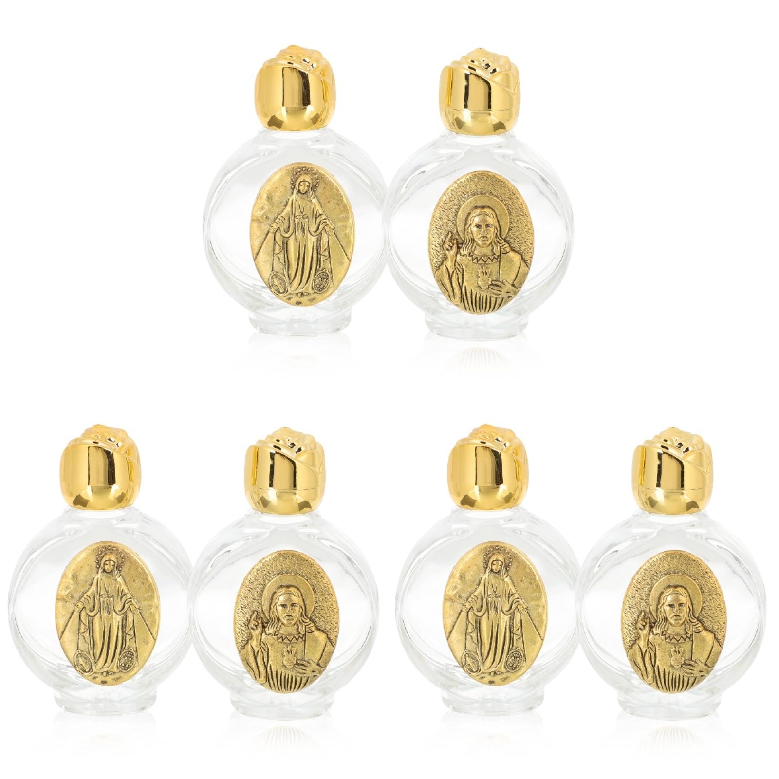 Amosfun 6pcs Glass Holy Water Bottles with Gold-Toned Cap, Holy Family Bottle - Travel, Social Events, Religious, Leak Proof, Reusable, Golden, Chrome Finish