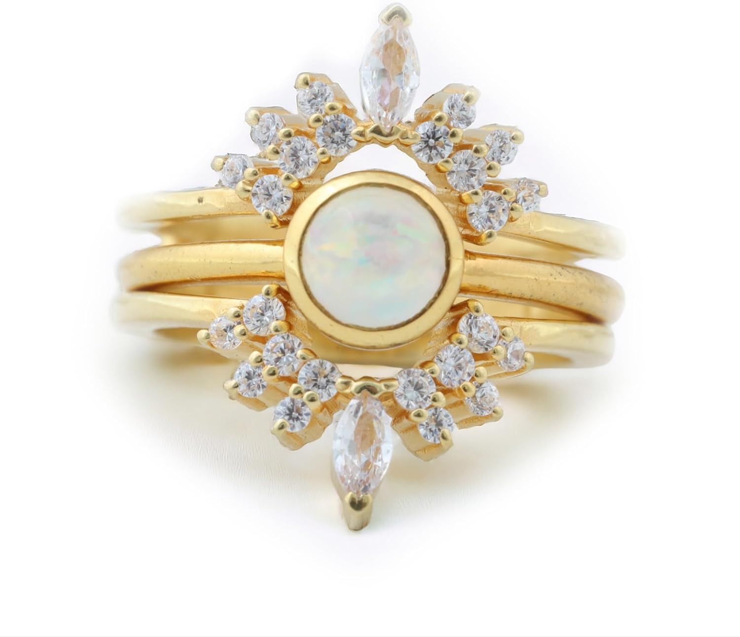 Generic Fire Opal Engagement Ring Set 18k Yellow Gold Jewelry October Birthstone Gift For Her Diamond Cluster Ring Women Fine Stacking Enhancer By COSMICJEWELCRAFTS, CO-SM-1010