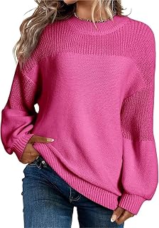 HOME秋冬圆领长袖圣诞针织毛衣女士宽松保暖套头上衣女装(Rose,XXL/XX-L)
