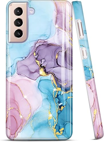 Miniatura 1 de JIAXIUFEN Galaxy S21 - Funda para Samsung Galaxy S21 5G de 6.2 pulgadas, diseño de mármol con purpurina dorada, delgada, a prueba de golpes, de