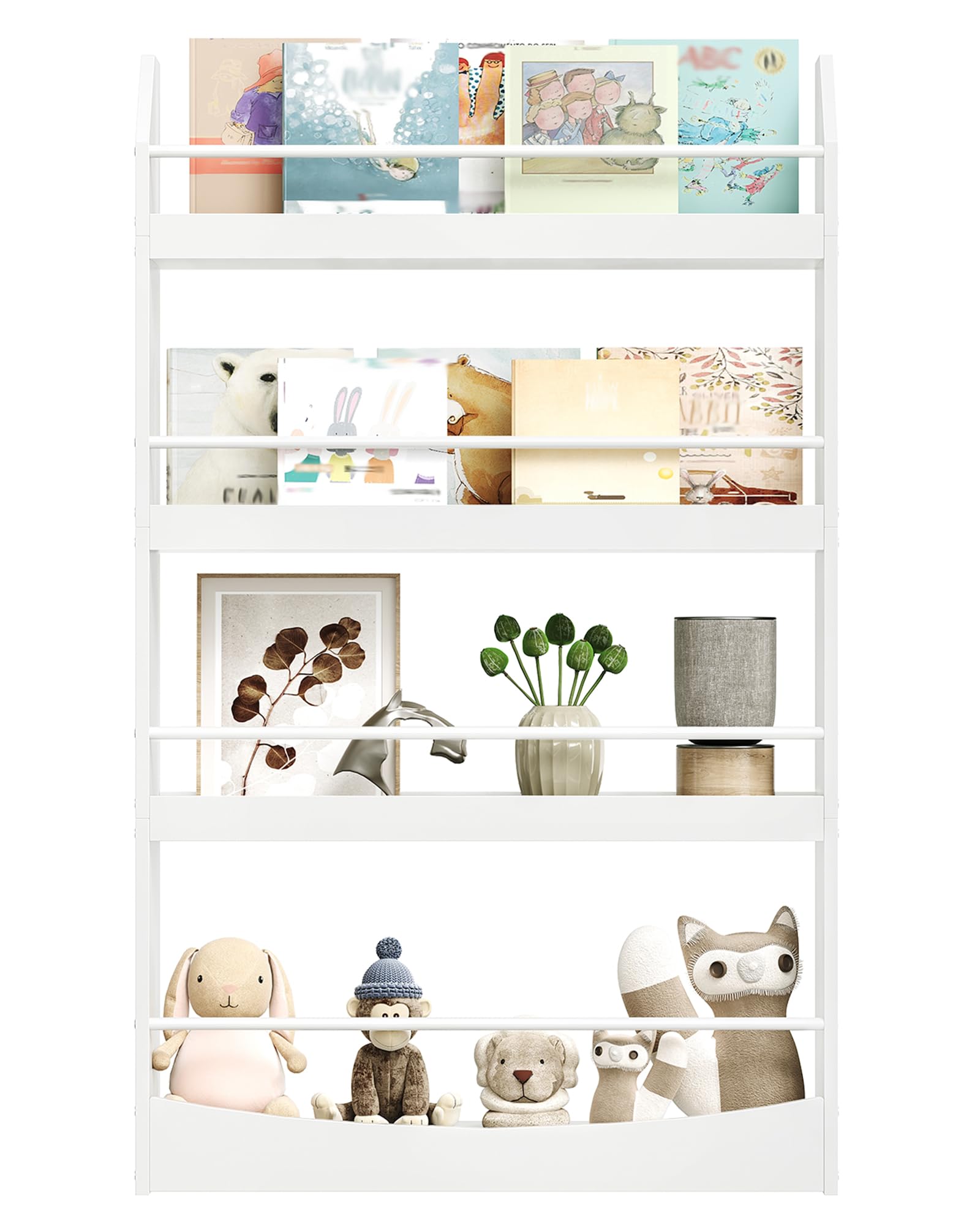 CHOEZON Kinderzimmer Möbel, 4-stöckiges Wandregal Bücher für Kinder, Bücherregal, Spielzeugaufbewahrung, Kinderregal, Präsentationsständer für Kinderzimmer, Spielzimmer, Weiß DMCW13WB