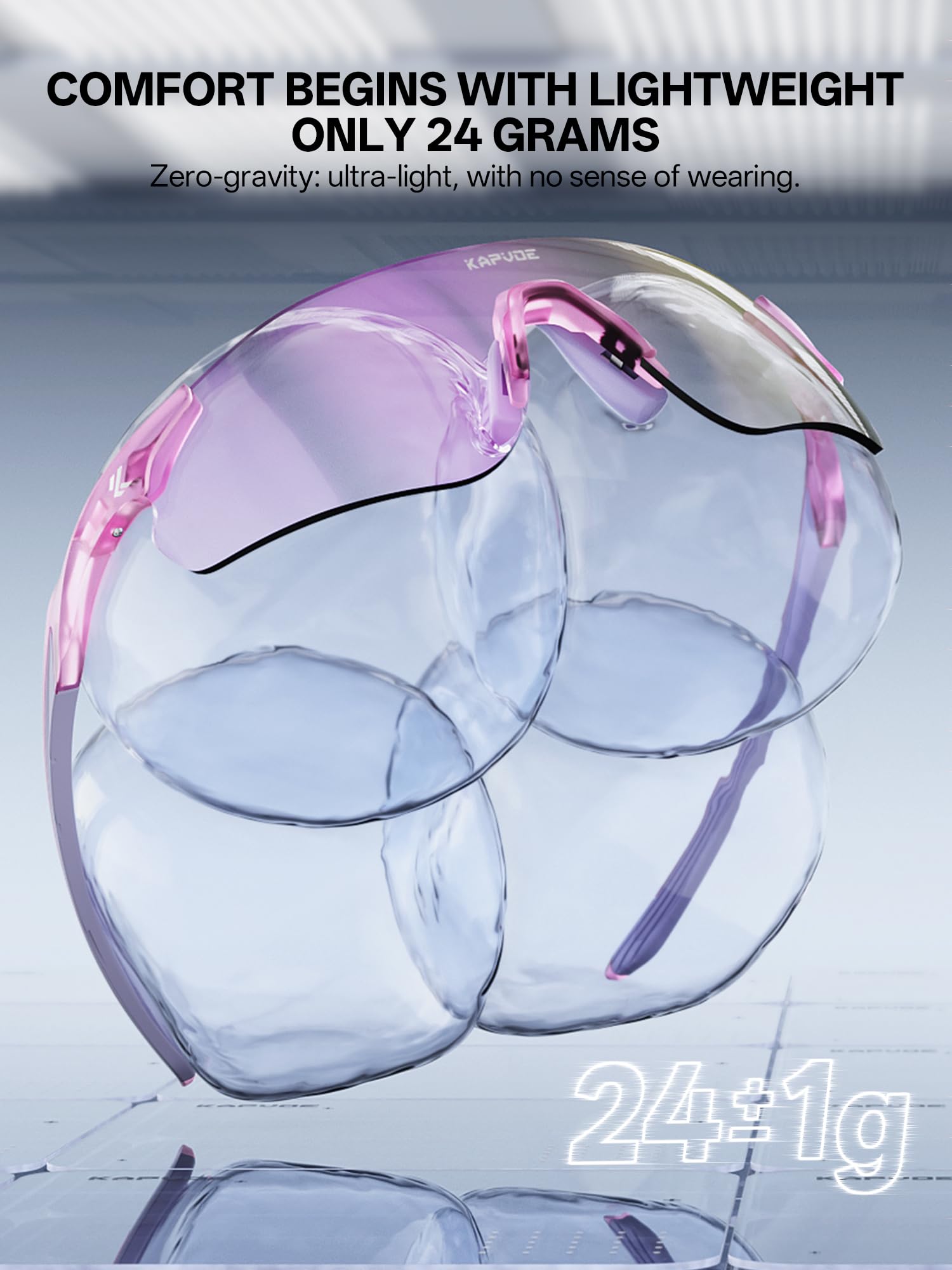 KAPVOE Gafas de Sol Deportivas Fotocromáticas para Hombre Mujer, Gafas UV400 sin Marco 22g con Almohadilla Nasal de Silicona Ajustable, Running Ciclismo Béisbol Conducción K108