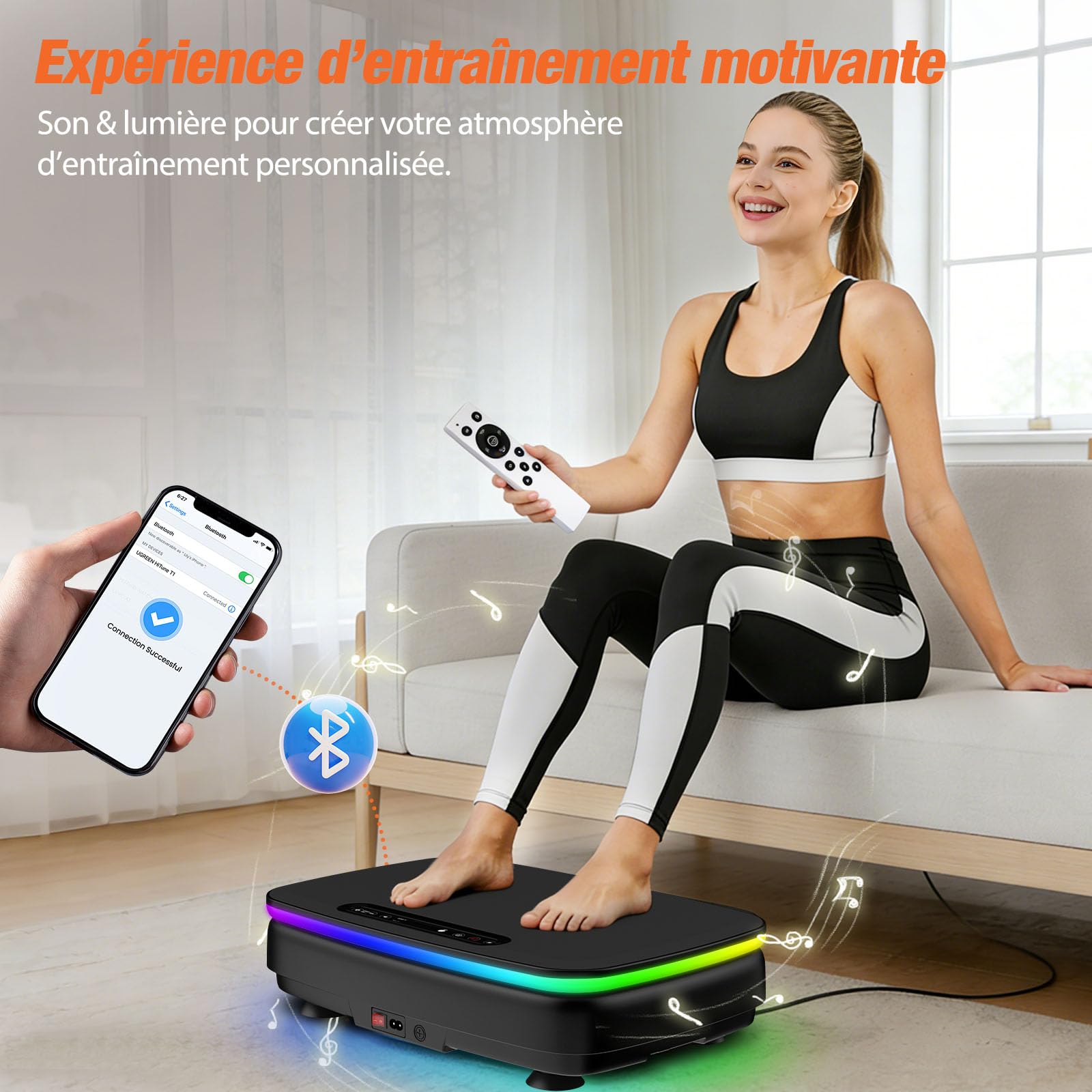 DH FitLife Plateforme vibrante Fitness pour la Maison | 99 Niveaux, 9 programmes | Bluetooth | Stable & silencieuse | Bandes de résistance | 150 kg Max