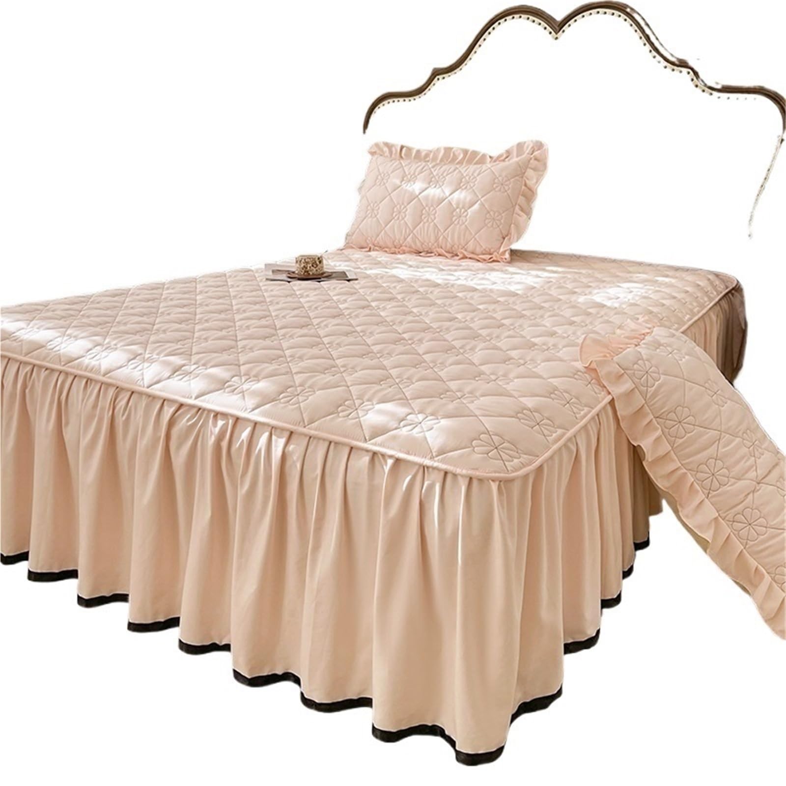 Ruffled Bedspread Quilted Bed Skirt Thicken Bedspread Ruffles Cover Single/Queen/King Size Mattress Protector Linen (No Pillowcase)(Meiguifen,King 180x200cm 1pc)