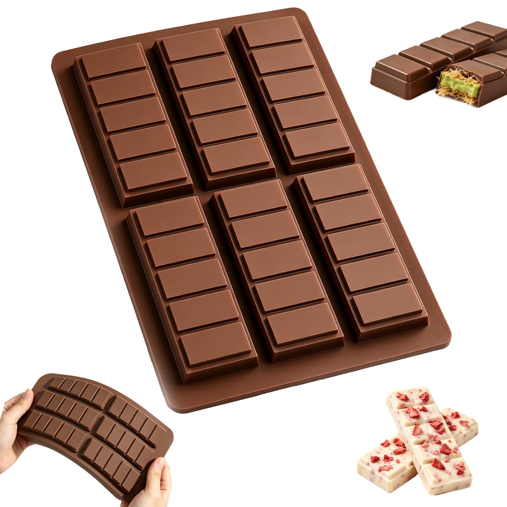 6 Cell 5 Section Chocolate Bar Moulds,Chocolate Silicone Moulds for Baking