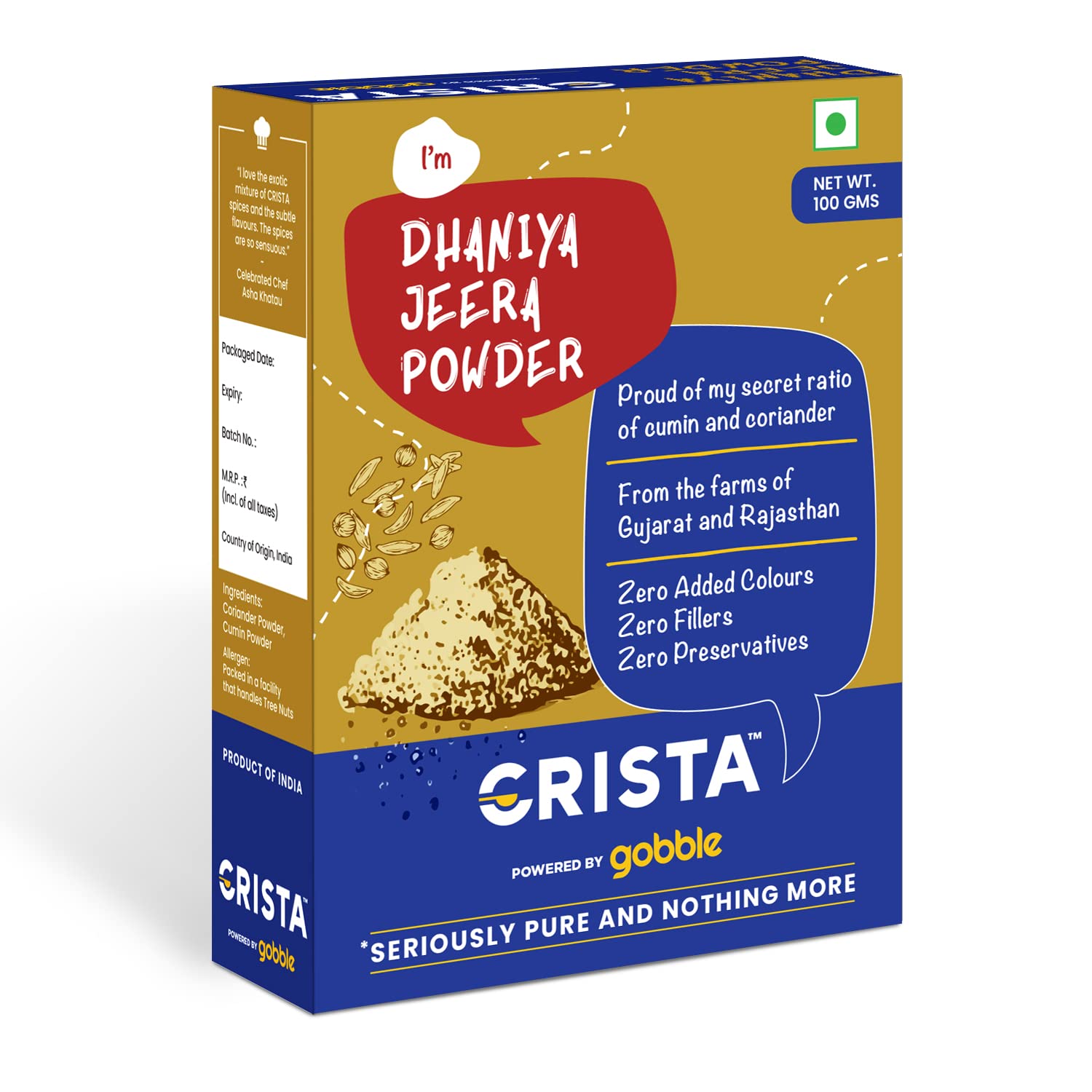 CRISTA Dhaniya Jeera Powder | Coriander & Cumin Mixed Spice Blend | Zero added Colours, Fillers, Additives & Preservatives | Farm Fresh | Aromatic | Green Colour | 100 gms (B09Z6S55XH) Amazon Price History, Amazon Price Tracker
