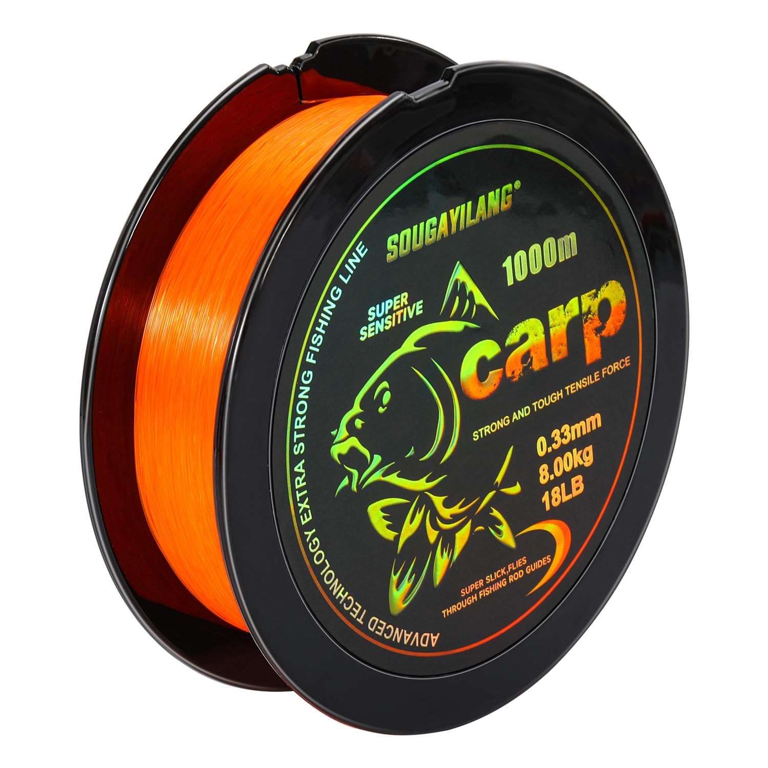 Yun Nong Fluorescent Carp Fishing Line - Fast Sinking Monofilament, 300m/1000m (0.28/0.30/0.33/0.35/0.40mm) for Low-Light Freshwater Fishing