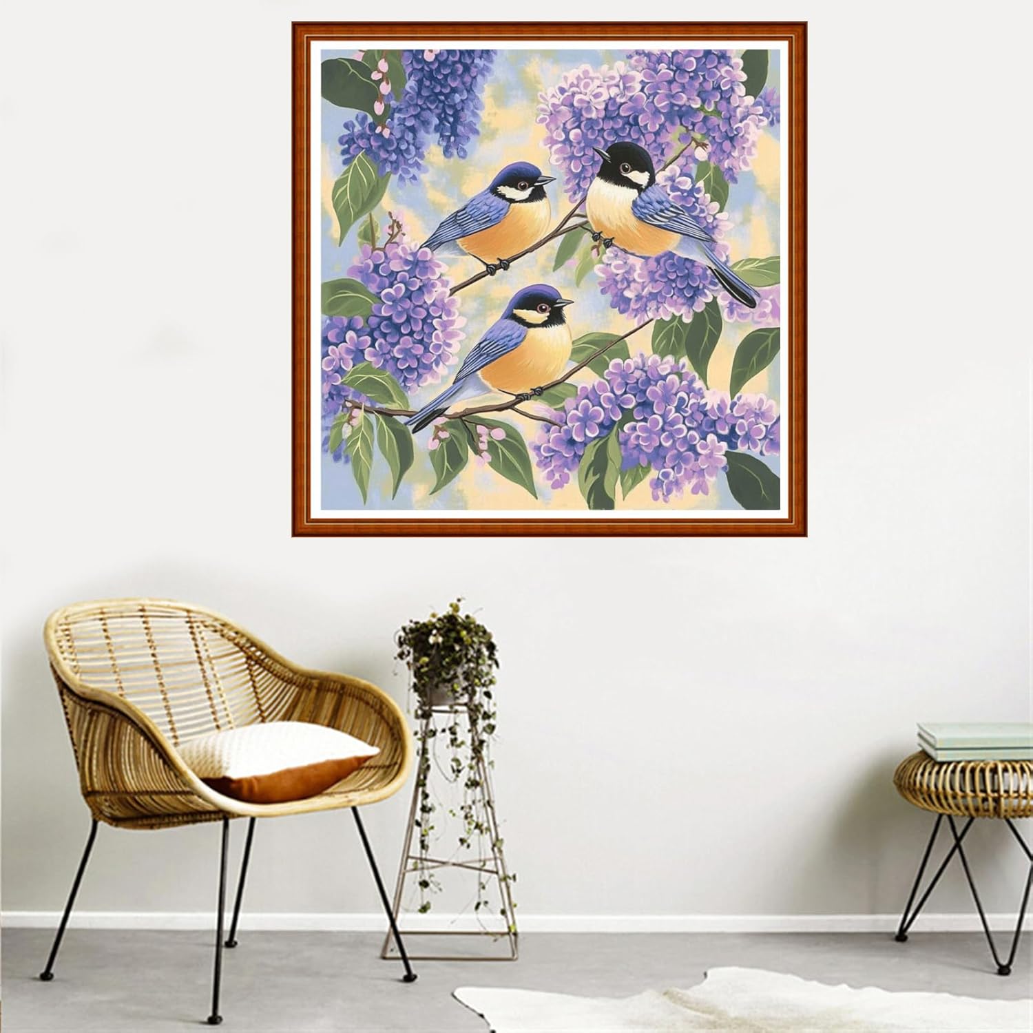 Redxing Counted Cross Stitch Kit for Beginners,Unprinted Needlepoint Kits for Beginners Cross Stitching Embroidery Kit 11CT Stitches kit-Three Little Birds on Tree 18x18 inch