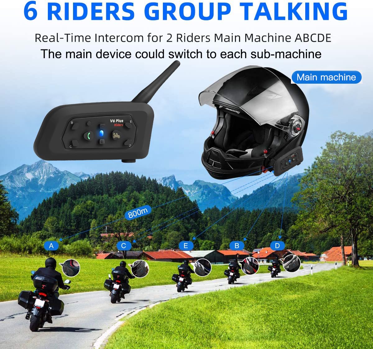 QSPORTPEAK V6 Plus Motorcycle Intercom Headset Speakers,1200m Motorcycle Bluetooth Headsets 6 Riders Communication System & 2 People Intercom with Waterproof - Image 3