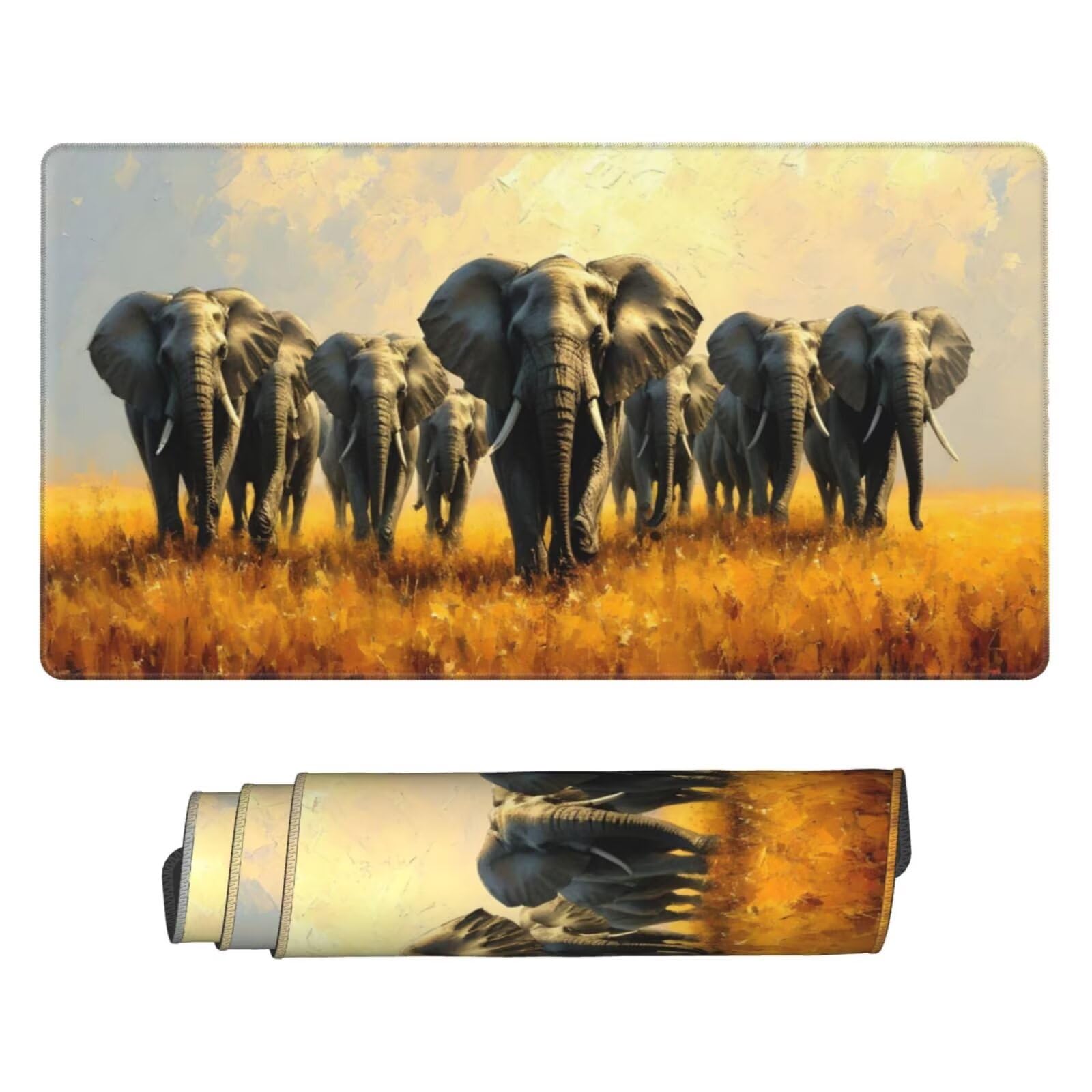 Gamingowa podkładka pod mysz XXL, 1200 x 600 mm, ze zwierzęciem, słoń, duża 120 x 60 cm, rozszerzona podkładka na biurko, akcesoria gamingowe z przyszytymi krawędziami dla poprawy precyzji i prędkości