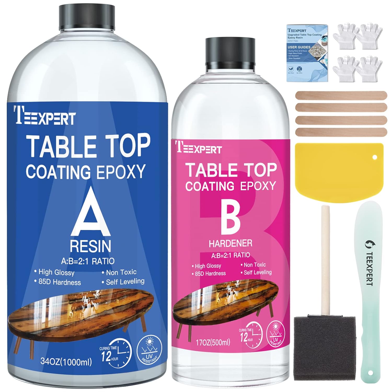 Teexpert Table Top Epoxy Resin, 51OZ Crystal Clear Coating Epoxy Resin