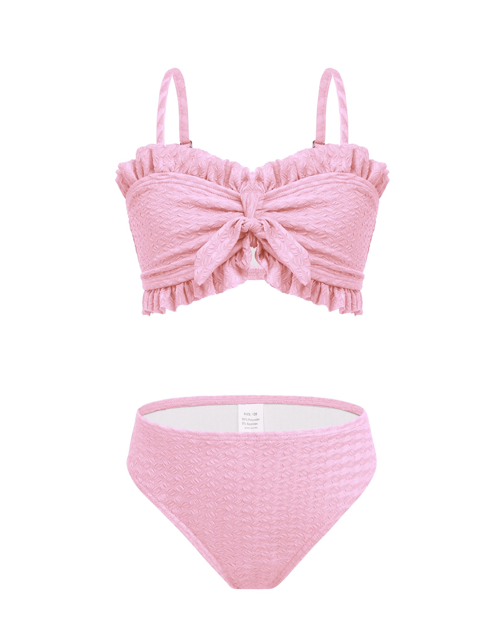 Arshiner Dziewczęcy 3-częściowy krawat z przodu Ruffle Trim zestaw bikini na lato moda kąpielowa top + spódnica + majtki, strój kąpielowy dla dzieci w wieku 5-14 lat
