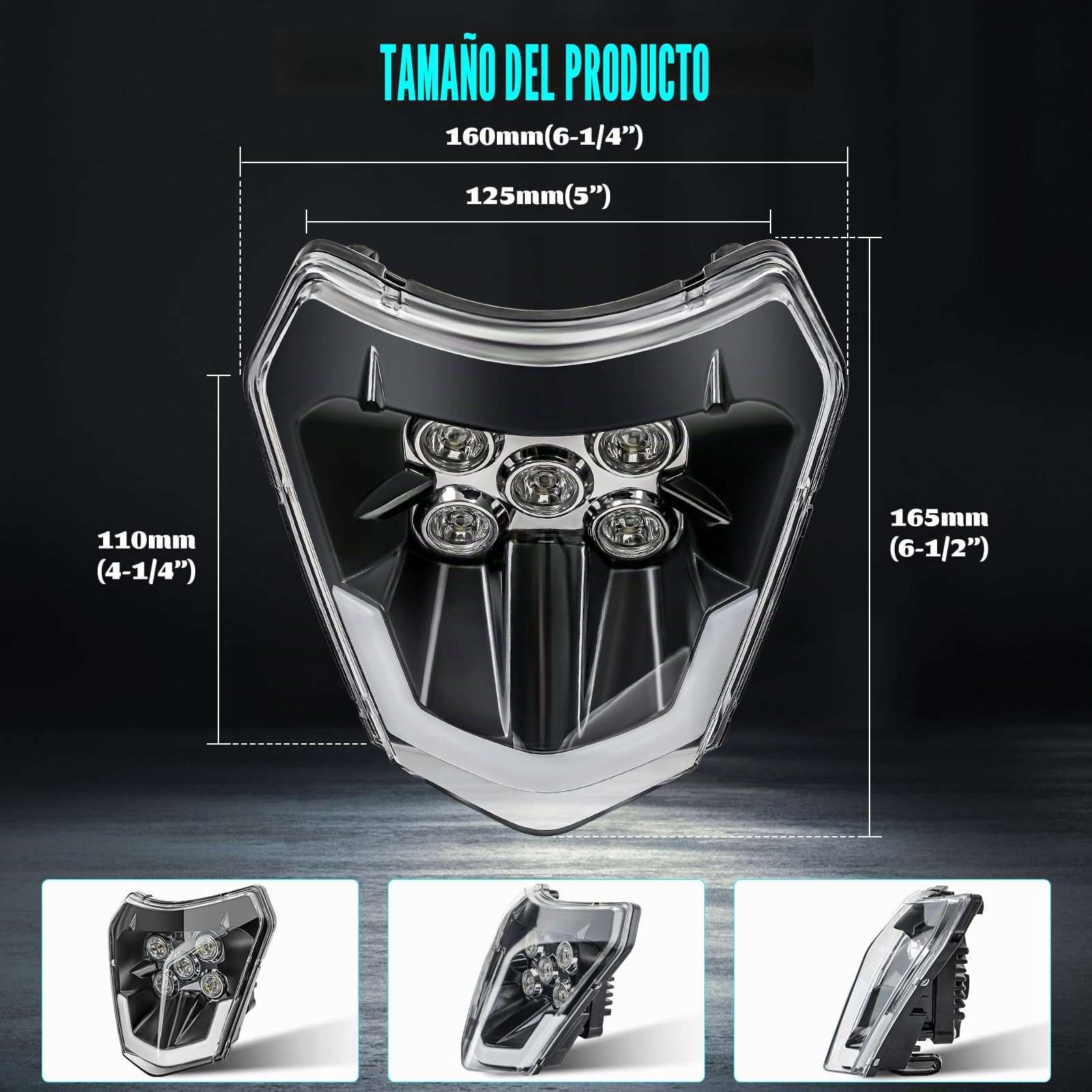 DREAMIZER Faro Delantero para Moto de Cross, Faro LED Universal DOT para Motocicleta para Motocross Enduro Supermoto EXC250 SX250 SXF250 EXC450 SX350 SXF450 EXC525 640LC4