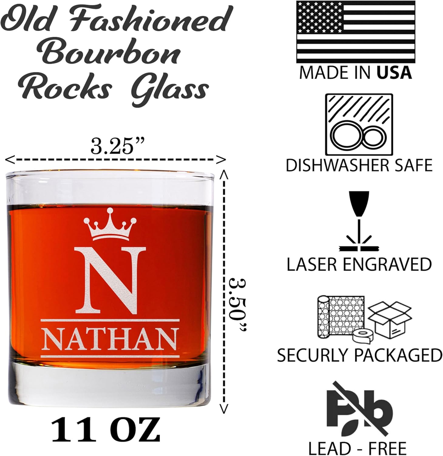 Personalized Whiskey Glasses w/Name & Initial, 5 Designs - 11 oz, Bourbon Monogrammed Rocks Glasses for Groomsman Gifts, Gifts for Best Man, Grommsmen Gift Ideas - Single - Image 3