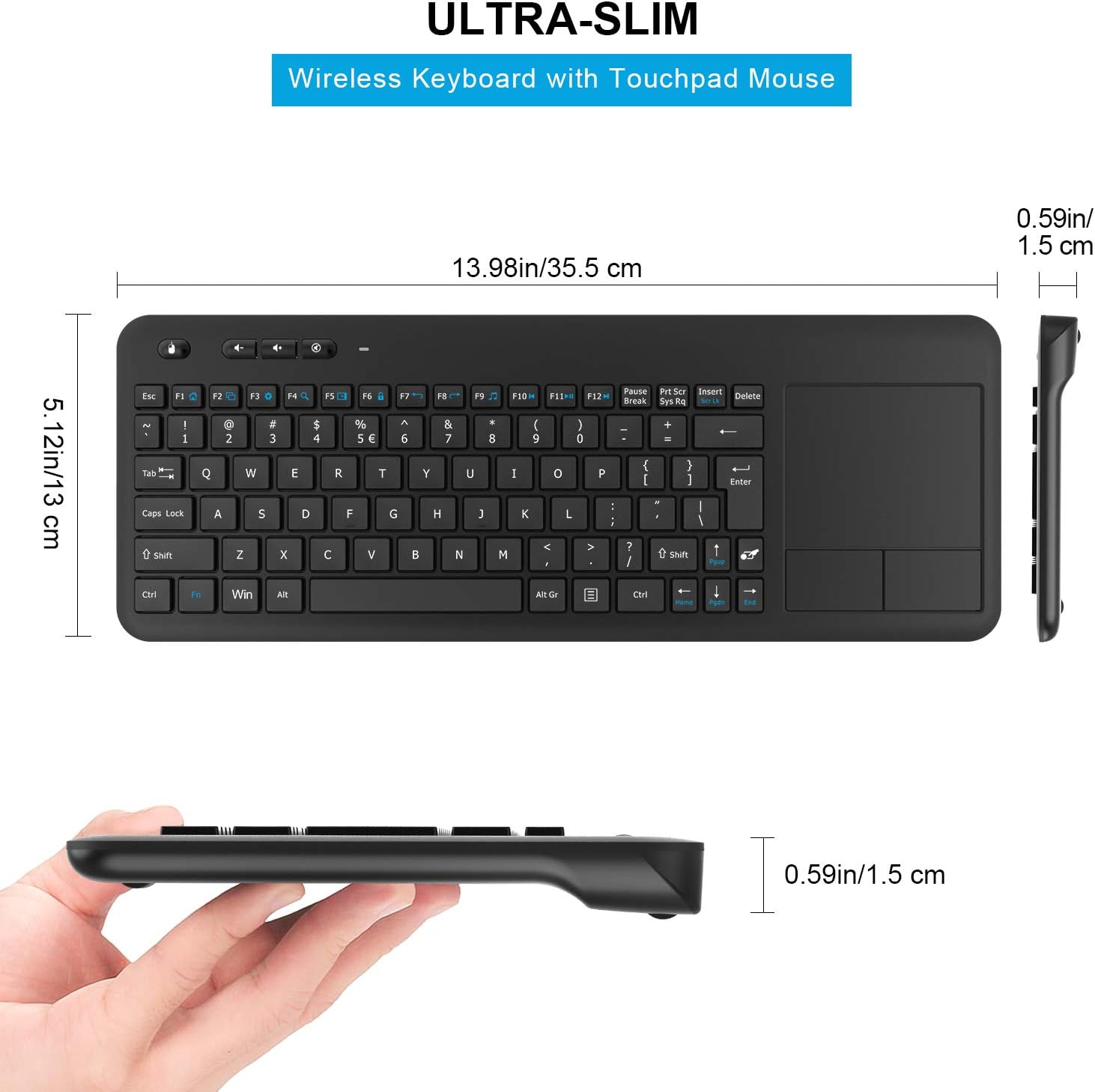 🛒 Flash Sale Wireless Keyboard with Touchpad, WisFox 2.4G Slim Ergonomic Wireless Keyboard with Easy Media Control and Built-in Touch Pad for PC Laptop Windows Google Smart TV HTPC Android