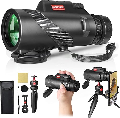 Telescopio monocular de 12 x 55 pulgadas para adultos, monoculares profesionales de alta potencia con visión clara de baja luz, incluyendo adaptador