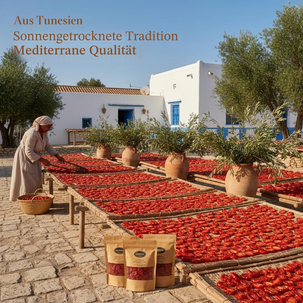 Harvessa Getrocknete Cherry Tomaten 8x200g (1,6kg) – Sonnengetrocknet aus Tunesien – Vorteilspack für Gastronomie & Kenner – Premium Qualität, Vegan & Glutenfrei