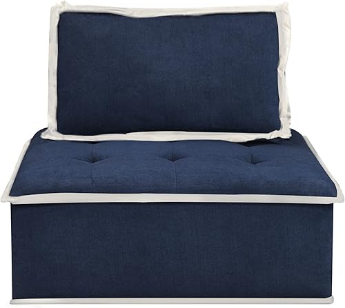 Miniatura 8 de Sunset Trading Pixie - Sofá modular de 4 piezas  Salidas de consola con altavoz Bluetooth, almacenamiento USB, portavasos de tela azul, en forma de