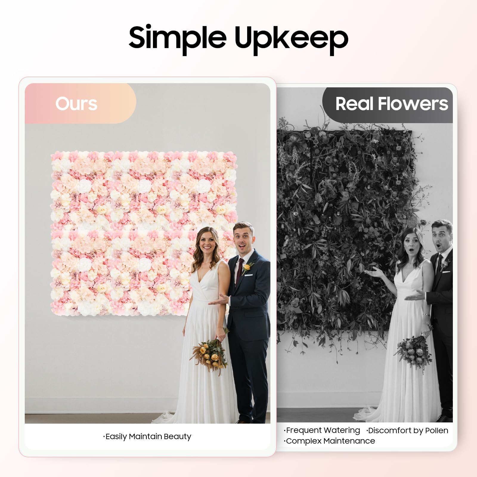 Blumenpaneel, 6 Stück, weiße Rose, künstliche Blumenwand mit Hortensien, Dahlien, Blumendekoration, für Hochzeit, Geburtstag, Party, Seidenstoff, Kunststoff, 60 x 40 cm