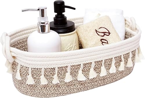 Miniatura 1 de HOSROOME Cesta pequeña de cuerda de algodón tejida para organizar cestas decorativas para decoración bohemia, cesta de almacenamiento pequeña para