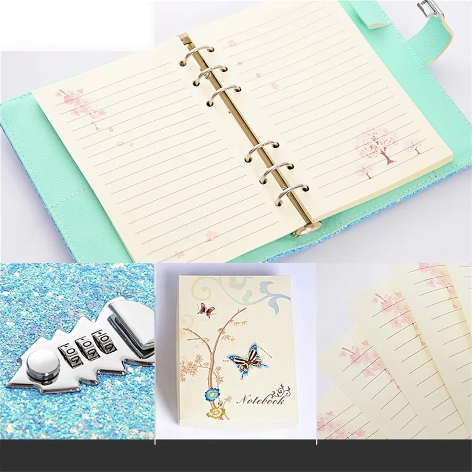 Tagebuch Mit Schloss 185 * 135mm 260 Seiten Pailletten Code Notebook Tagebuch Schloss Dicke Handbuch Büro Schule Schreibwaren Passwort notizblock(Golden)