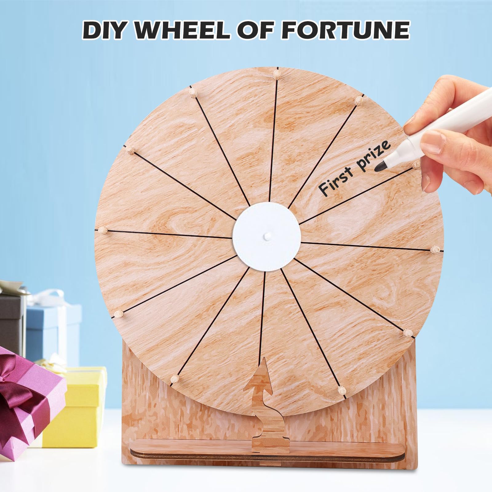 Kołos fortuny, 35 cm, 12 otworów, personalizowane kołos z markerem, drewniane kołowrotki, duży zestaw kółek, obrotowe koło z nagrodami na karnawał, jarmarki i gry