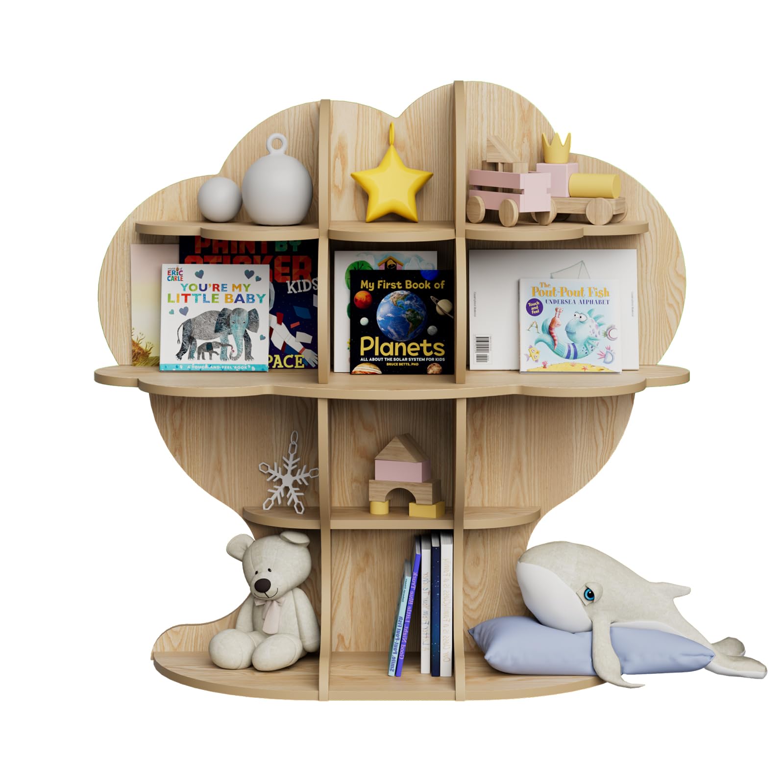 Tree Kids Bookshelf Toddler Bookcase Baby Book Rack Children Toy Storage Organizer Forest Wood Display Shelf for Nursery Playroom Bedroom Classroom