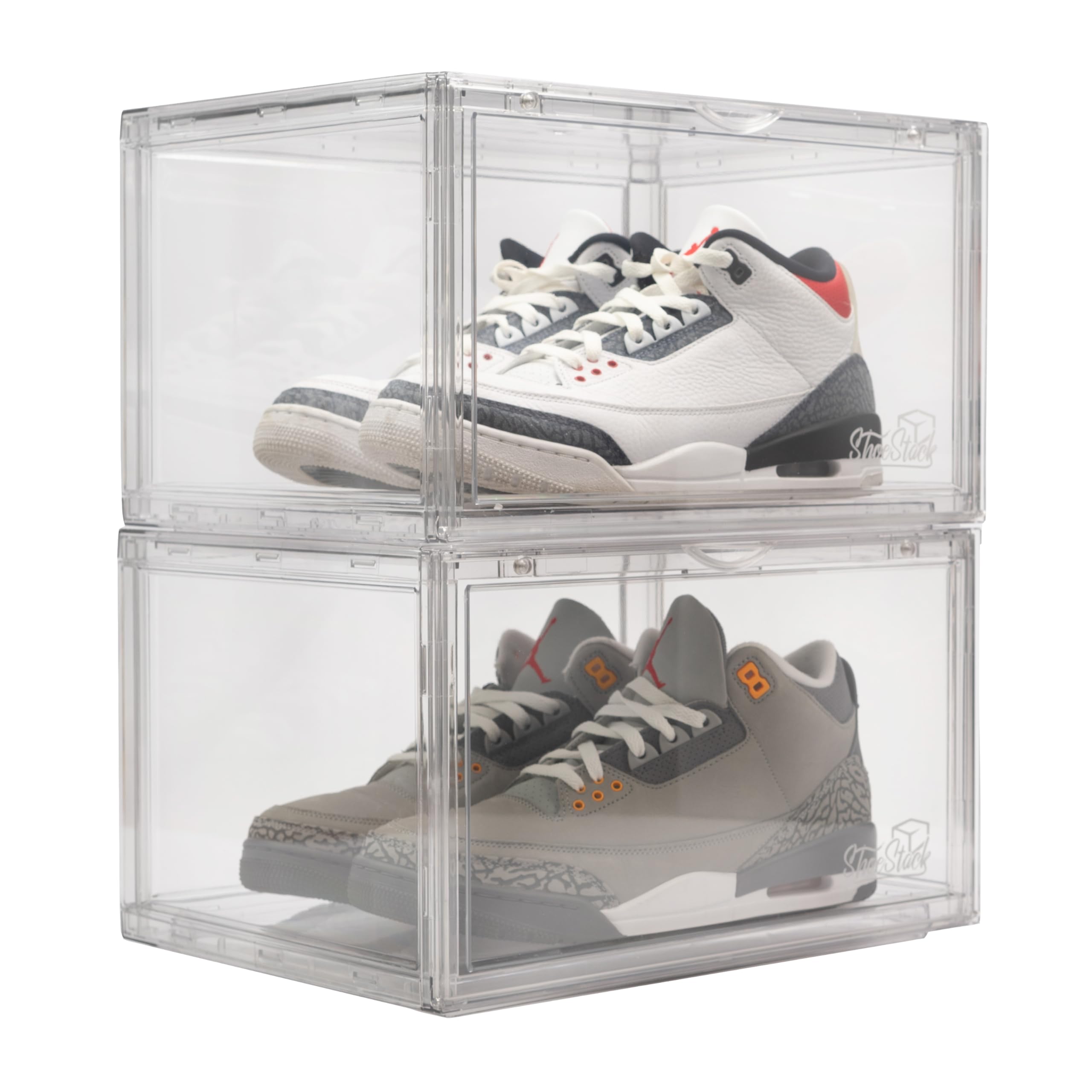 ShoeStack Shoe Storage Boxes, 360 Degree View, Acrylic, stackable shoe crates, (6 Pack)