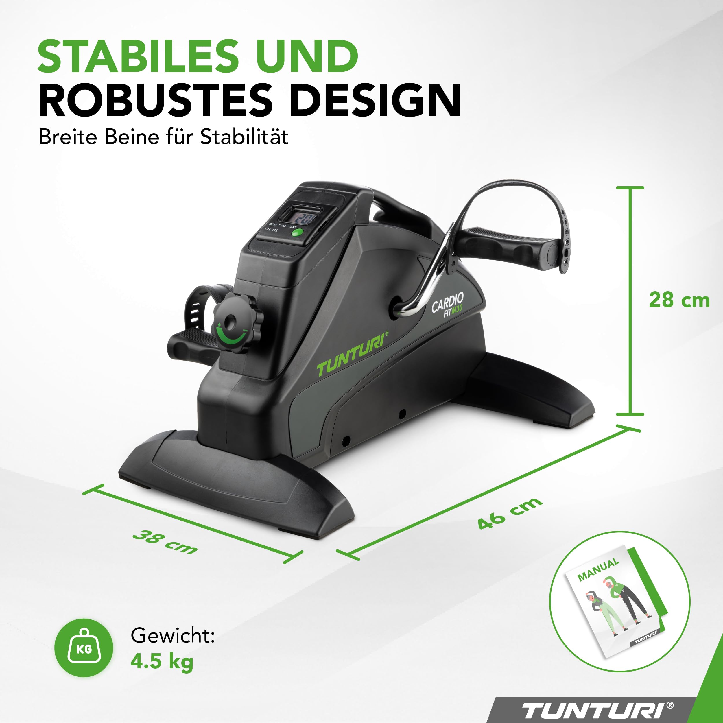 Tunturi Cardio Fit M30 Mini Bike Heimtrainer/Pedaltrainer/Arm- und Beintrainer/Minifahrrad/Bewegungstrainer für Senioren mit LCD-Bildschirmanzeige - Schwarz